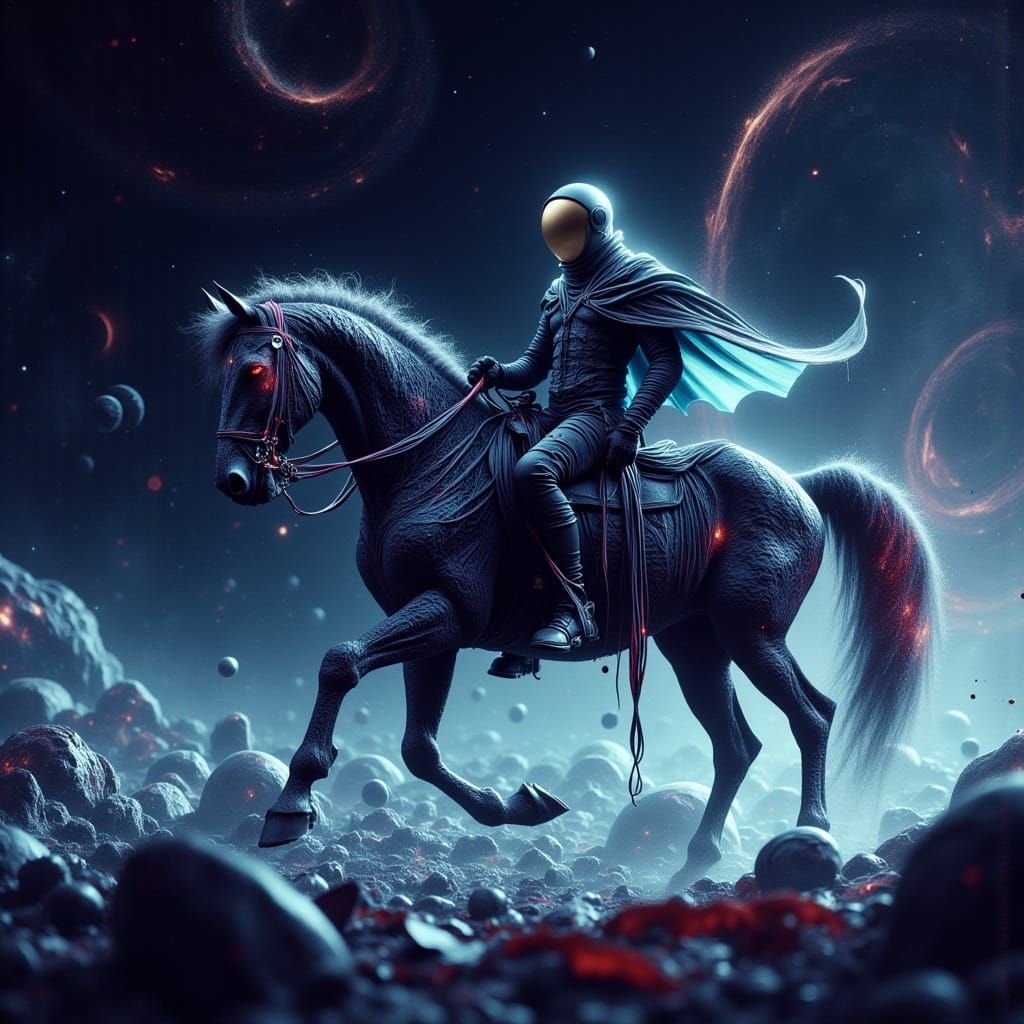 Astronaut Rides Horse Through Starry Expanse