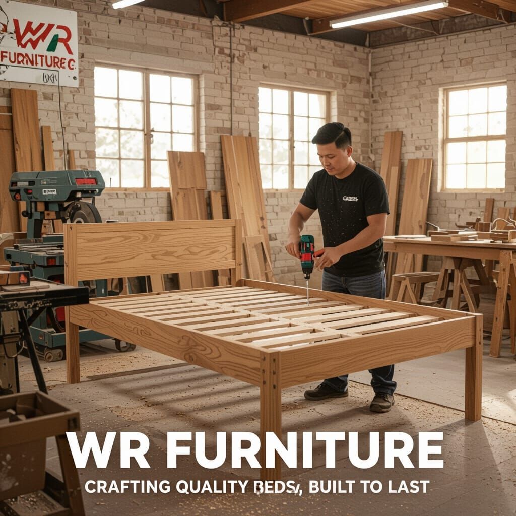 Filipino Woodworker Assembling Bed Frame in Workshop
