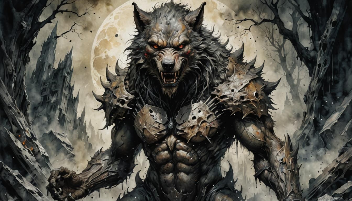 Krautrock Werewolf in Mixed Media Artwork