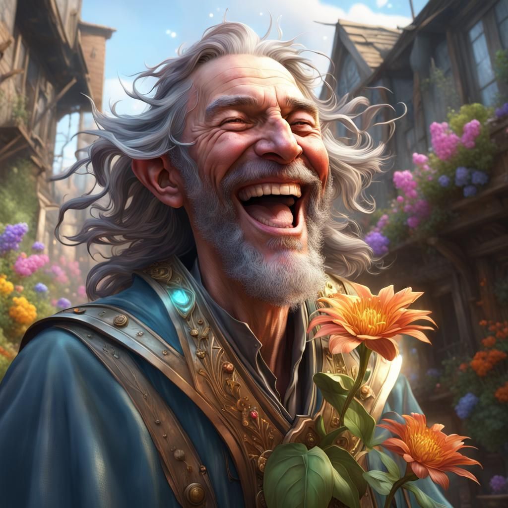 Laughing Wizard Metal Flower in Fantasy Slum