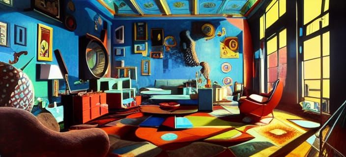 Intricate Mid-Century Modern Living Room Painting