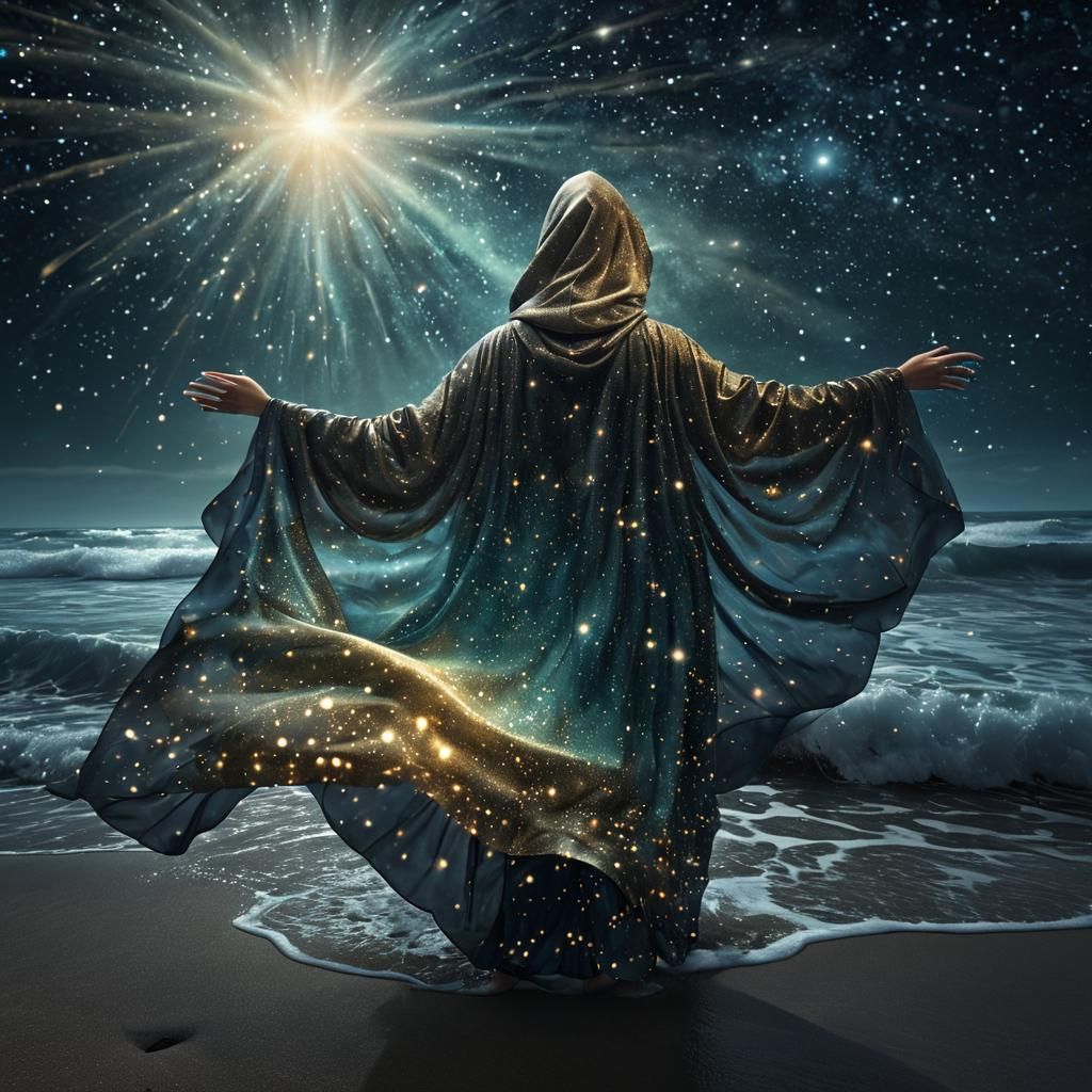 Stunning Celestial Beach Scene in Vibrant Dreamlike Style