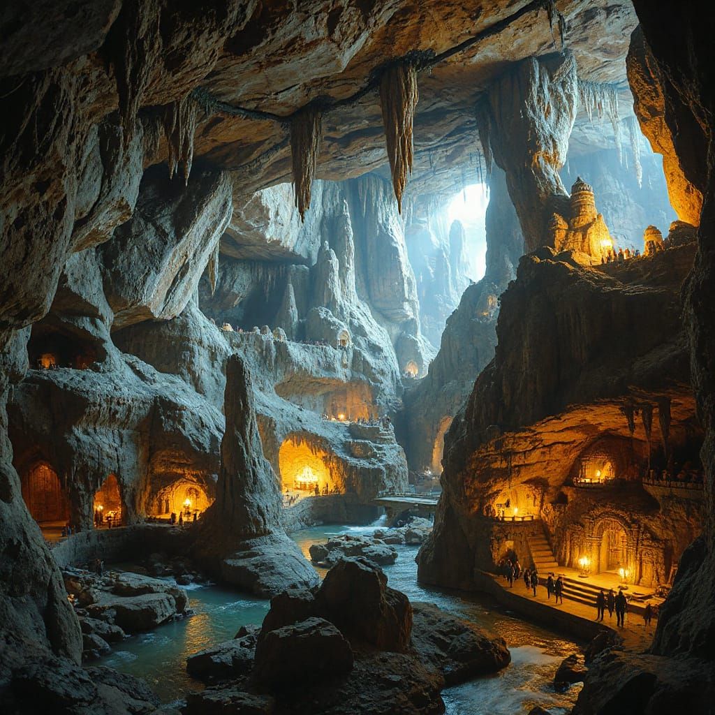 Hidden Crystal Cave City Digital Matte Painting