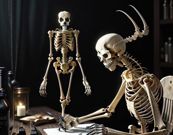 Eerie Furry Skeleton Repairs Bone: Dark Fantasy Art
