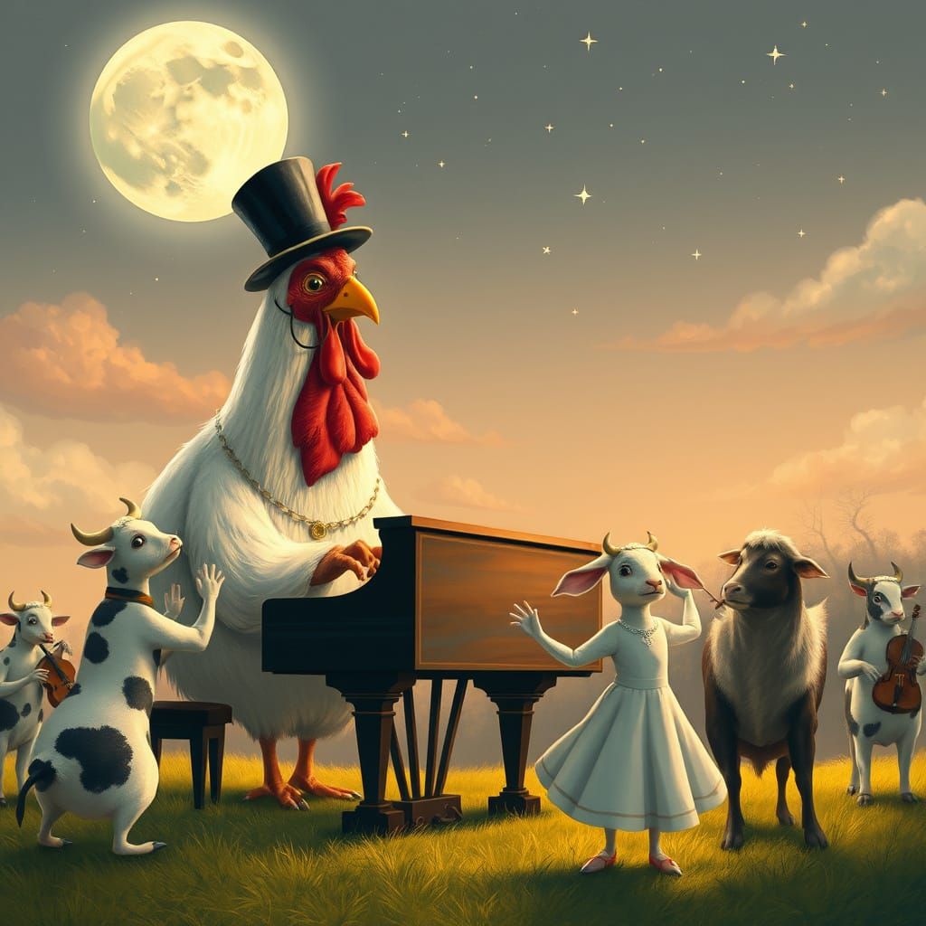 Whimsical Farm Animal Orchestra in Beatrix Potter Style