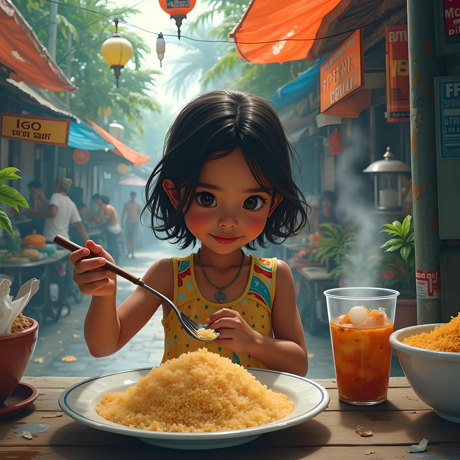 Young Person Eating Rice in Colombo