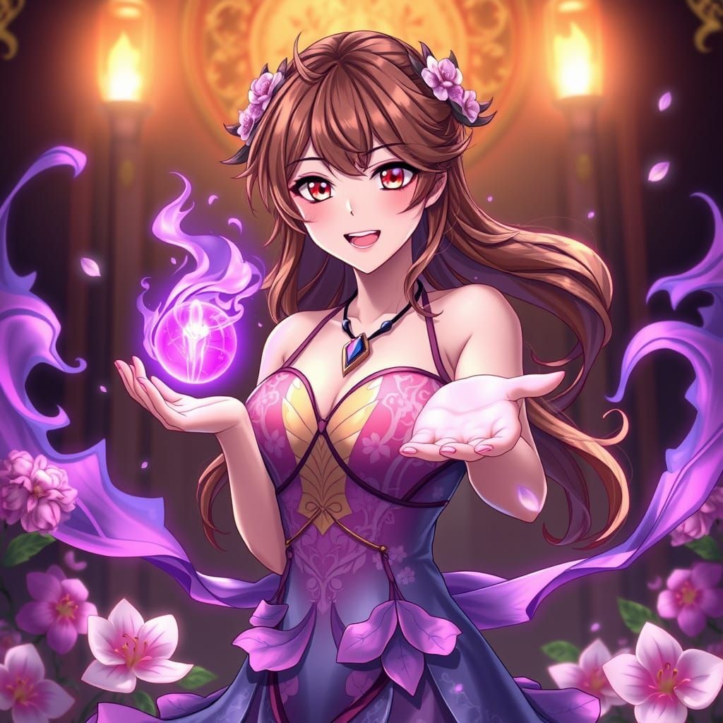 Anime Woman with Lilac Dress and Magic Sphere