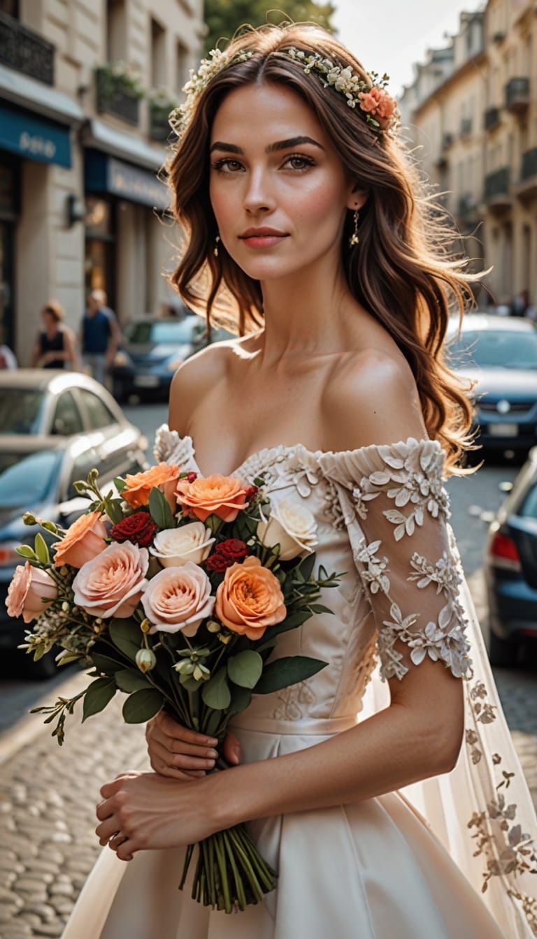 Elegant Woman Holding a Vibrant Floral Bouquet
