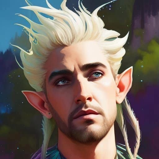 Elf Portrait with Braided Hair, Gouache Style