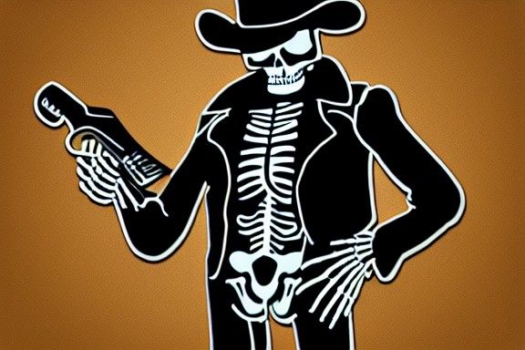 Cowboy Skeleton with Revolver in Futuristic Style