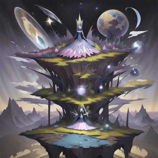 Whimsical Paper World with Surreal Figures and Cosmic Galaxi...