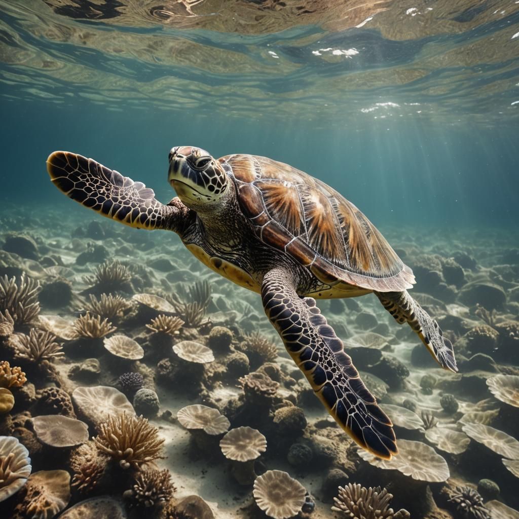 Underwater Sea Turtle in Natural Light