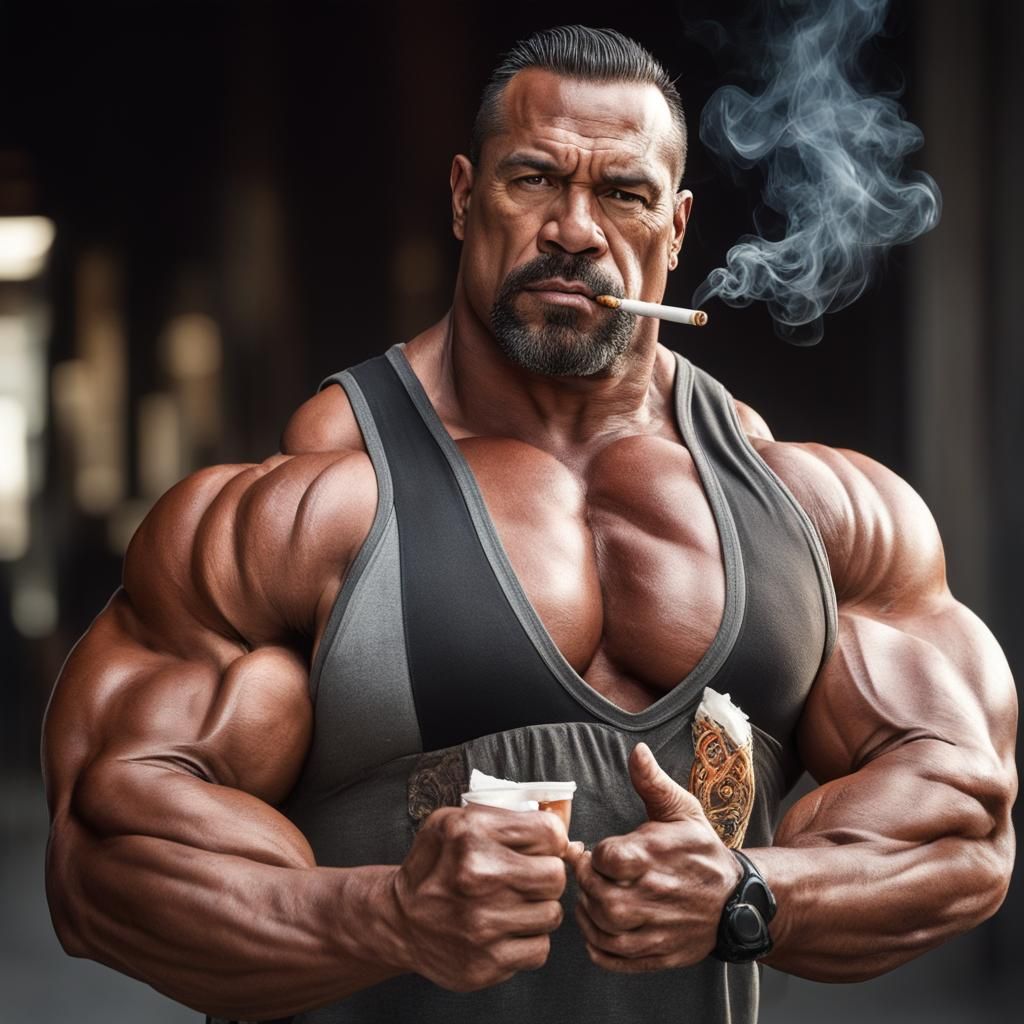 Massive Mexican Bodybuilder Smoking Cigarette