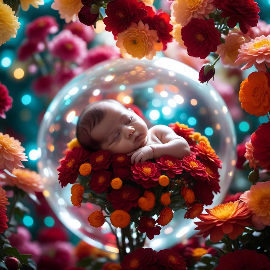 Fetus in Galaxy of Flowers: Bokeh Photography