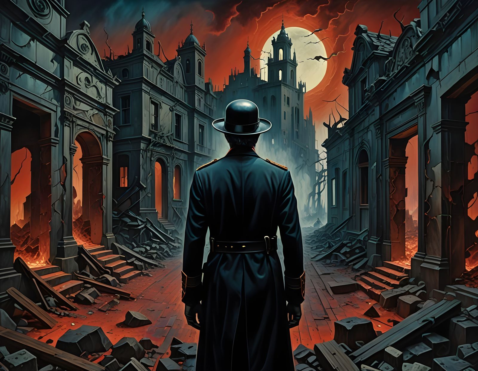 Surreal Dystopian Parade of Skeletons in a Haunting, Cyberpu...