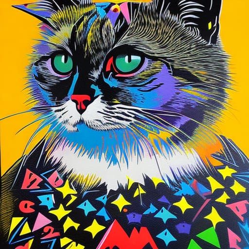 Colorful Ecstasy Cat Portrait in Street Art Style