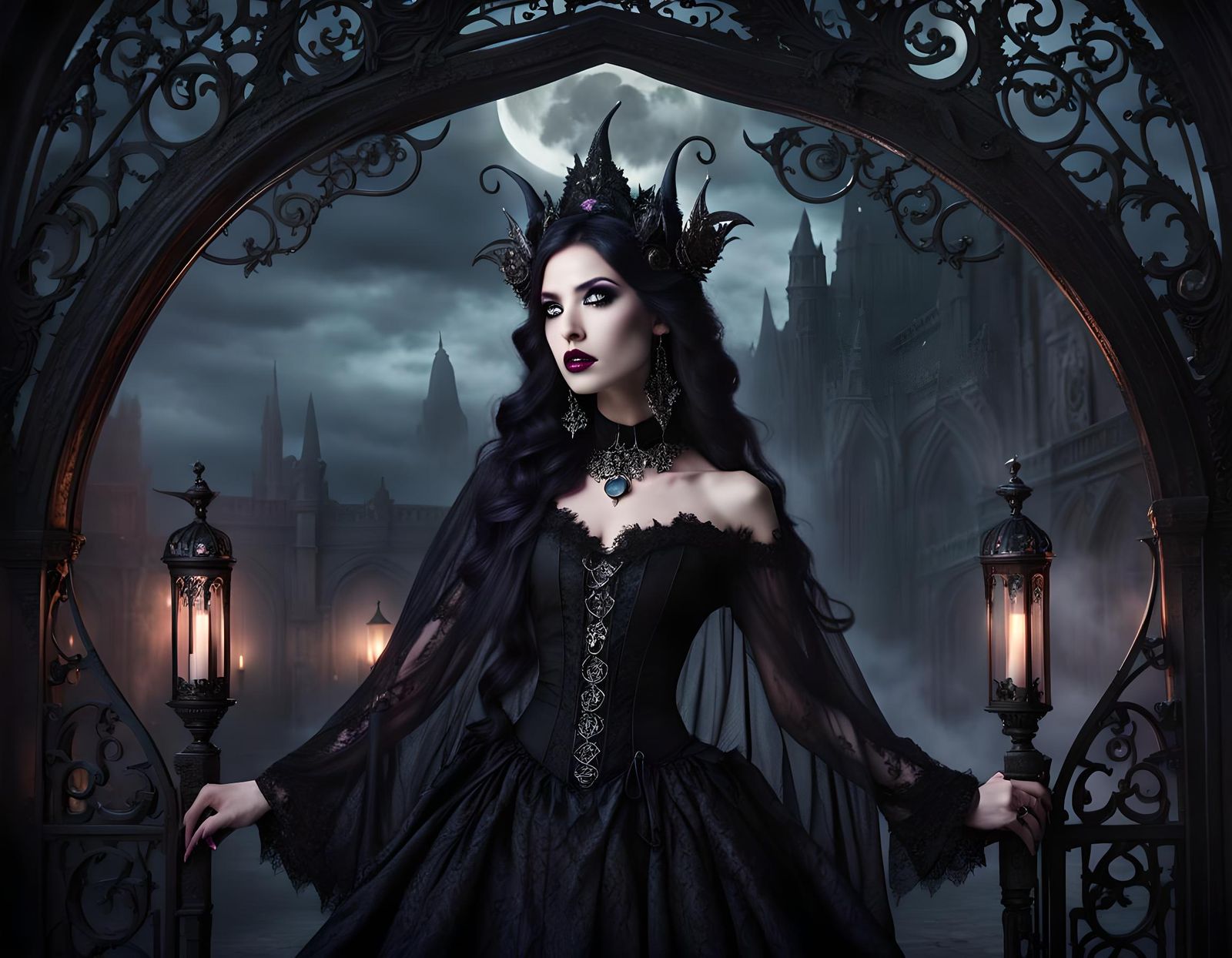 Enigmatic Gothic Maiden in Ethereal Setting