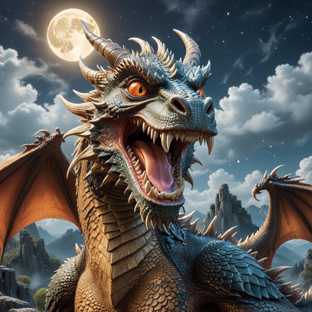 Dragon Selfie Under the Moon: A Wild Whimsy