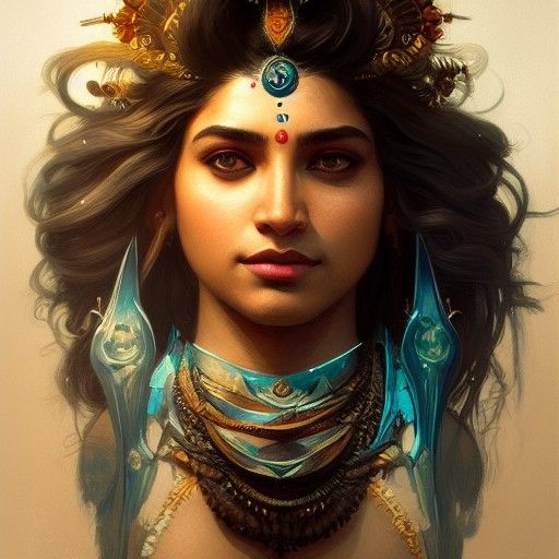 Detailed Portrait of Shiva in Art Nouveau Style