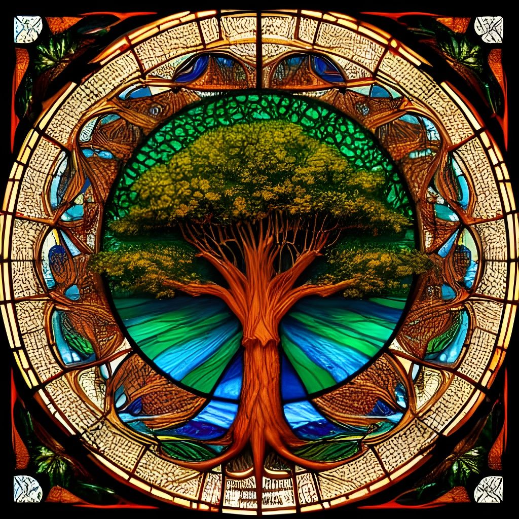 Stained-Glass Tree of Life in Hyperrealistic Style