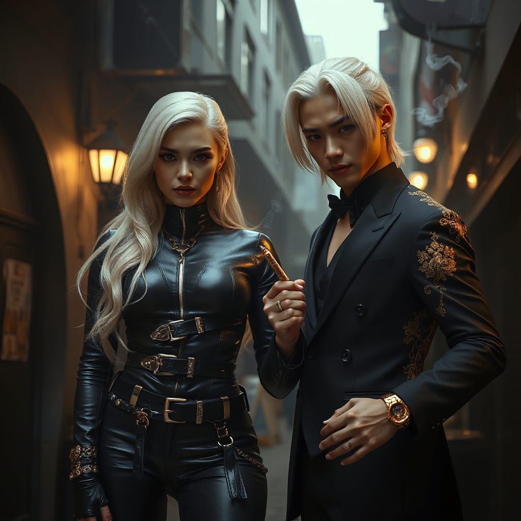 Neo-Noir Alley Portrait of Reina and Takumi