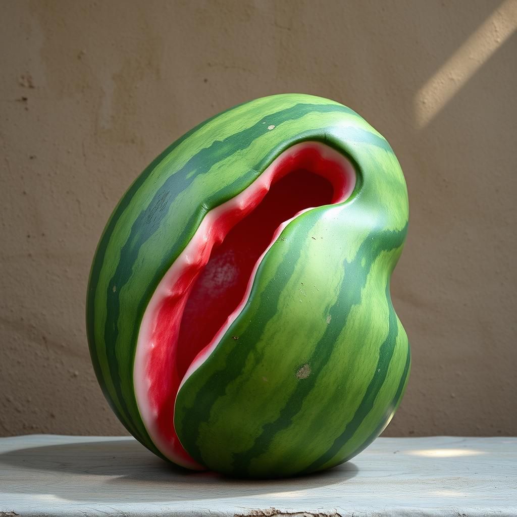 Vibrant Watermelon Sculpture in a Surrealist Style