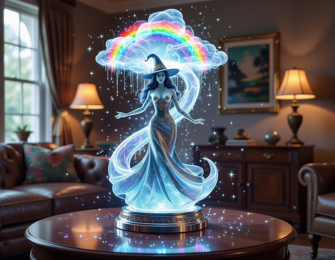 Sorceress Sculpture in Trippy Room: 3D Illusion Art