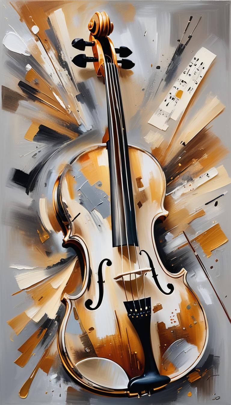 Realistic Oil Painting of a Violin with Abstract Background