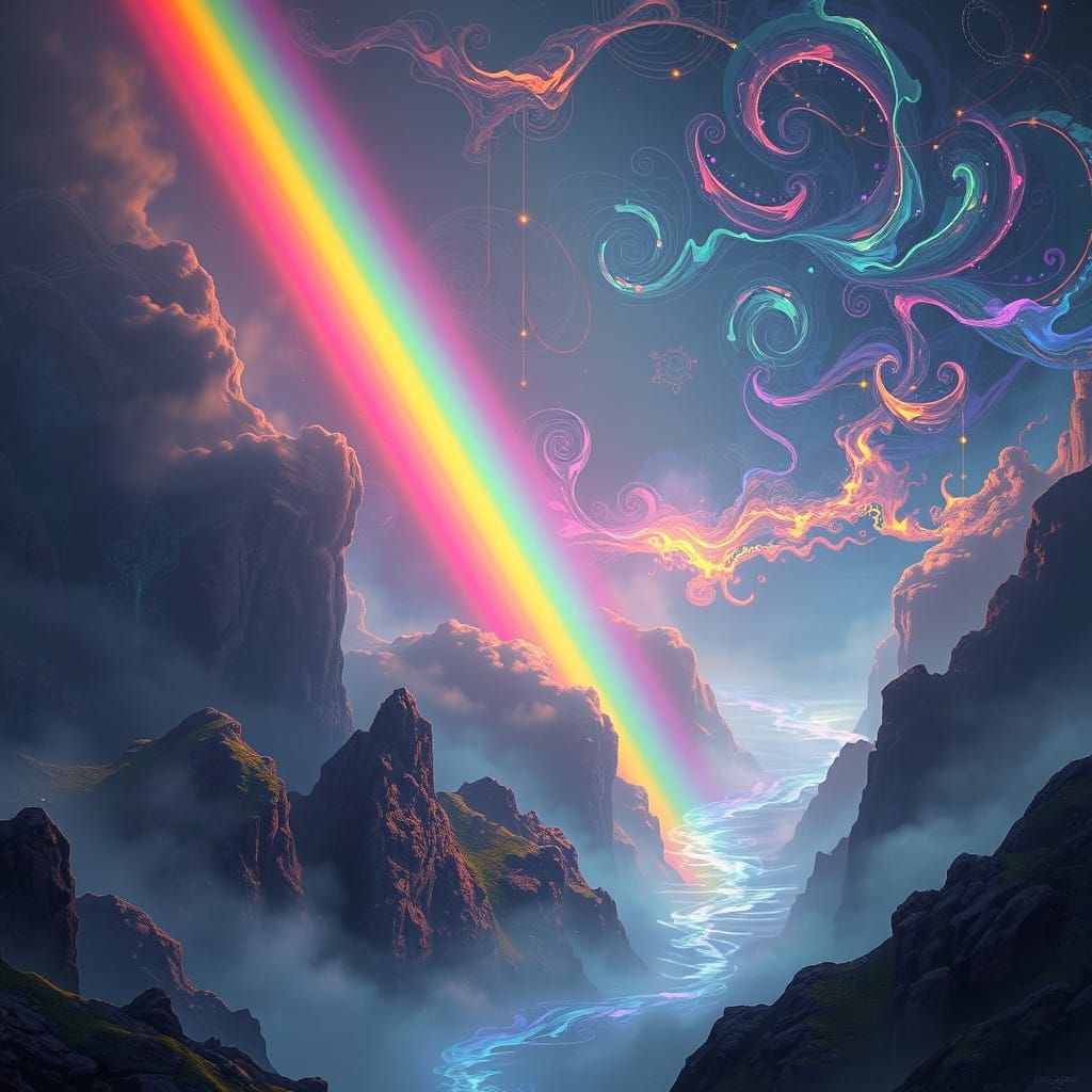 Ethereal Rainbow in Dreamlike Landscape