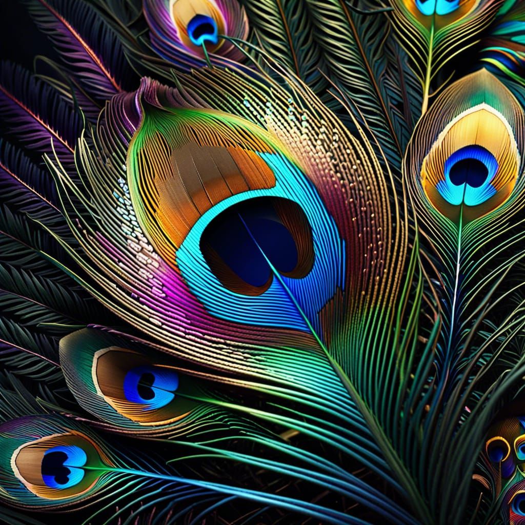 Iridescent Filigree Peacock Feather in 8K