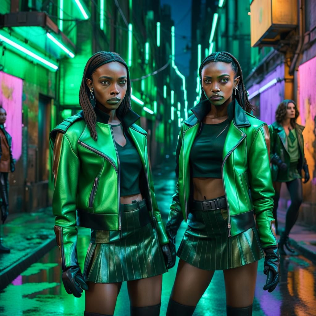 Cyberpunk Elves in Neon Cityscape: Candy Art Style