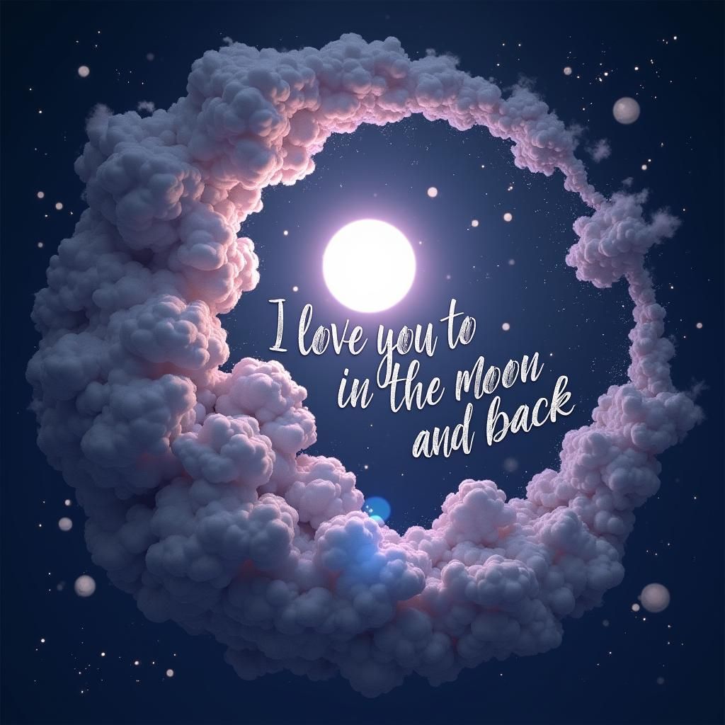 Swirling Starry Clouds with Moon and Love Message