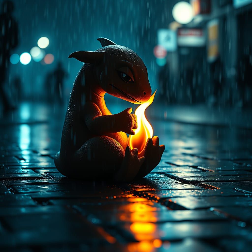 Tender Ember: Charmander's Rainy Solace