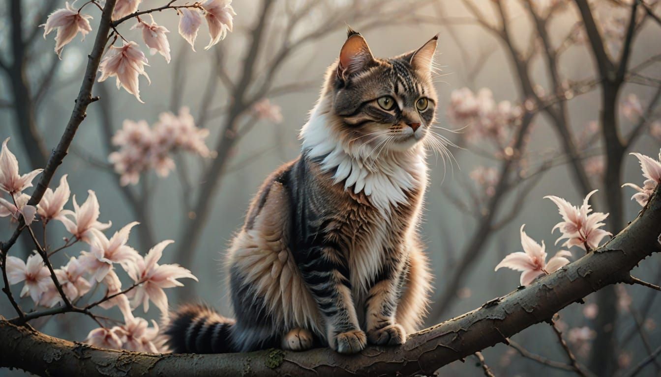 Winged Feline Goddess in Ephemeral Landscape