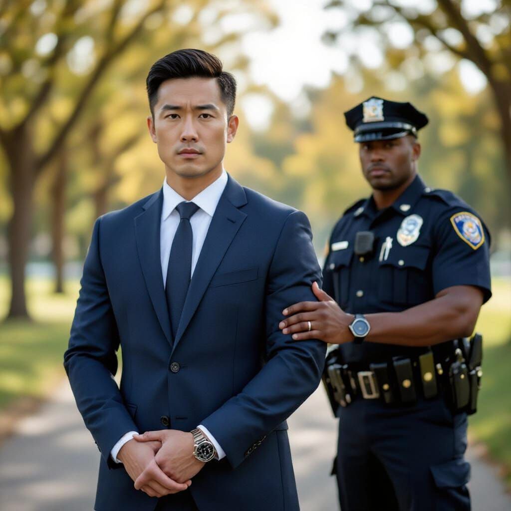 Realistic Park Arrest Scene with Handcuffed Man