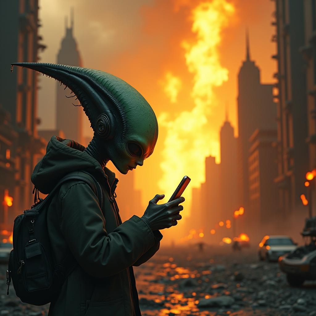 Alien Child's Digital Obsession in Apocalyptic Inferno