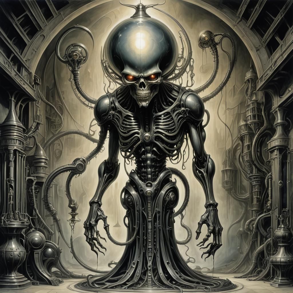 Biomechanical Genie Emerges in Surrealist Style