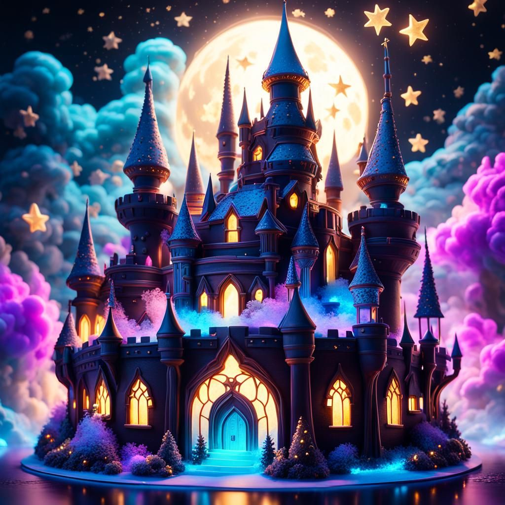 Miniature Cake Castle with Neon Lights