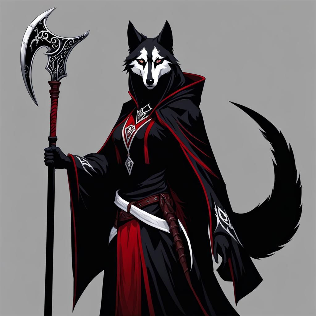 Anthro Wolf Grim Reaper in Black Robes