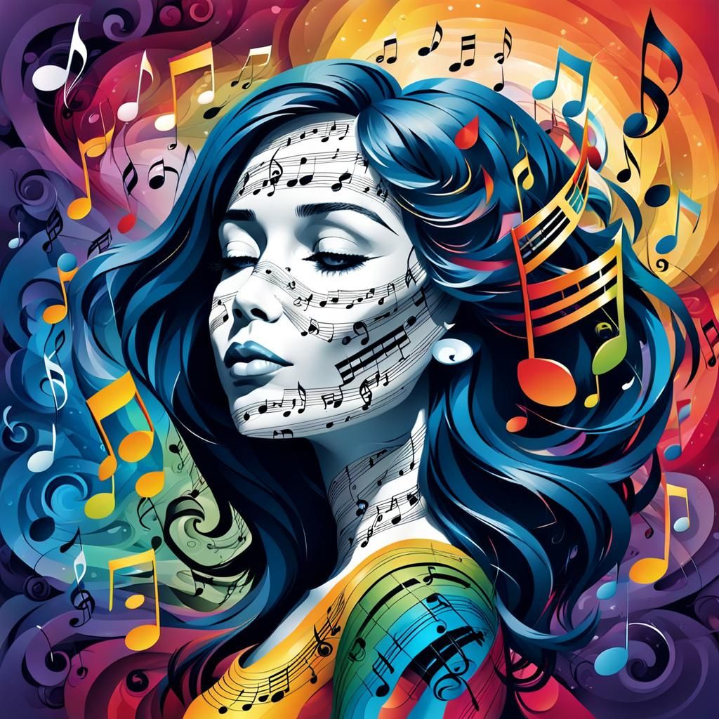 Musical Woman in Swirling Colors