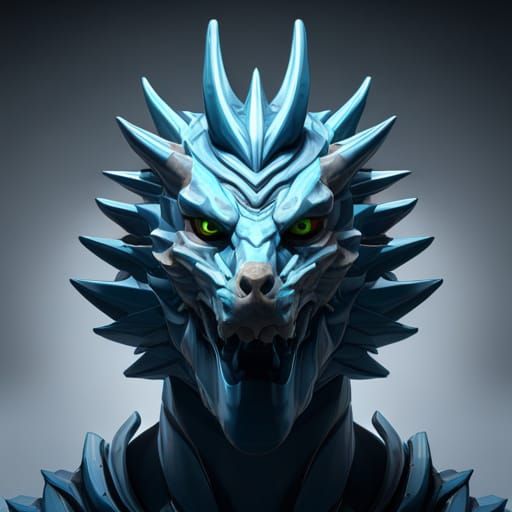 Blue Energy Dragon Head in Cyberpunk Style