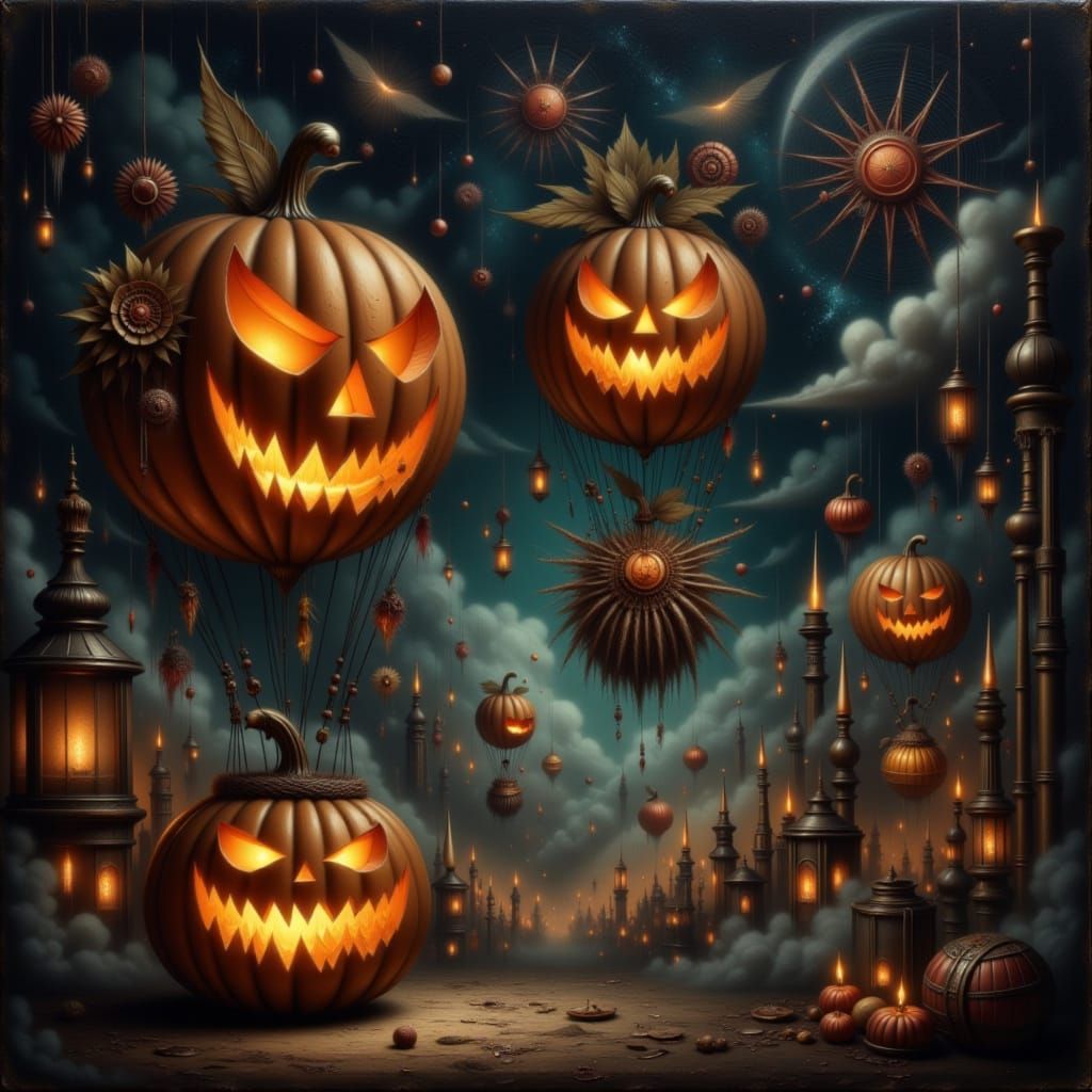 Steampunk Surrealism: Floating Jack-o'-Lantern Hot Air Ballo...