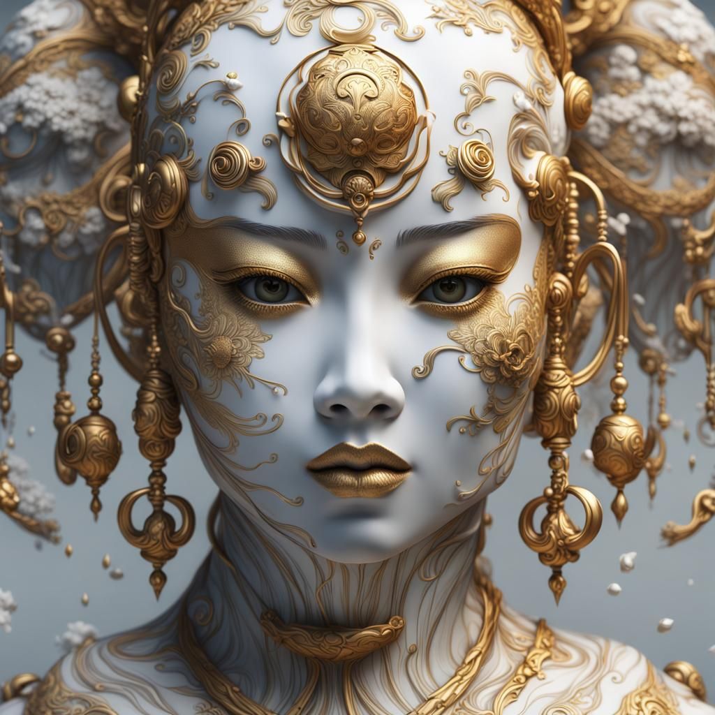 Glazed Girl's Face with Gold Decoration
