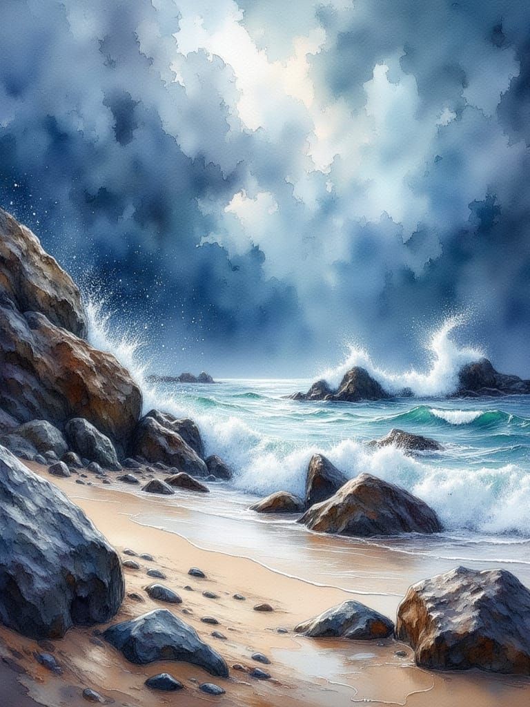 Abstract Expressionist Stormy Beach Scene