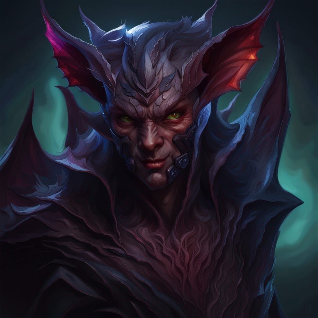 Eldritch Bat Devil Portrait in Hyperdetailed Style