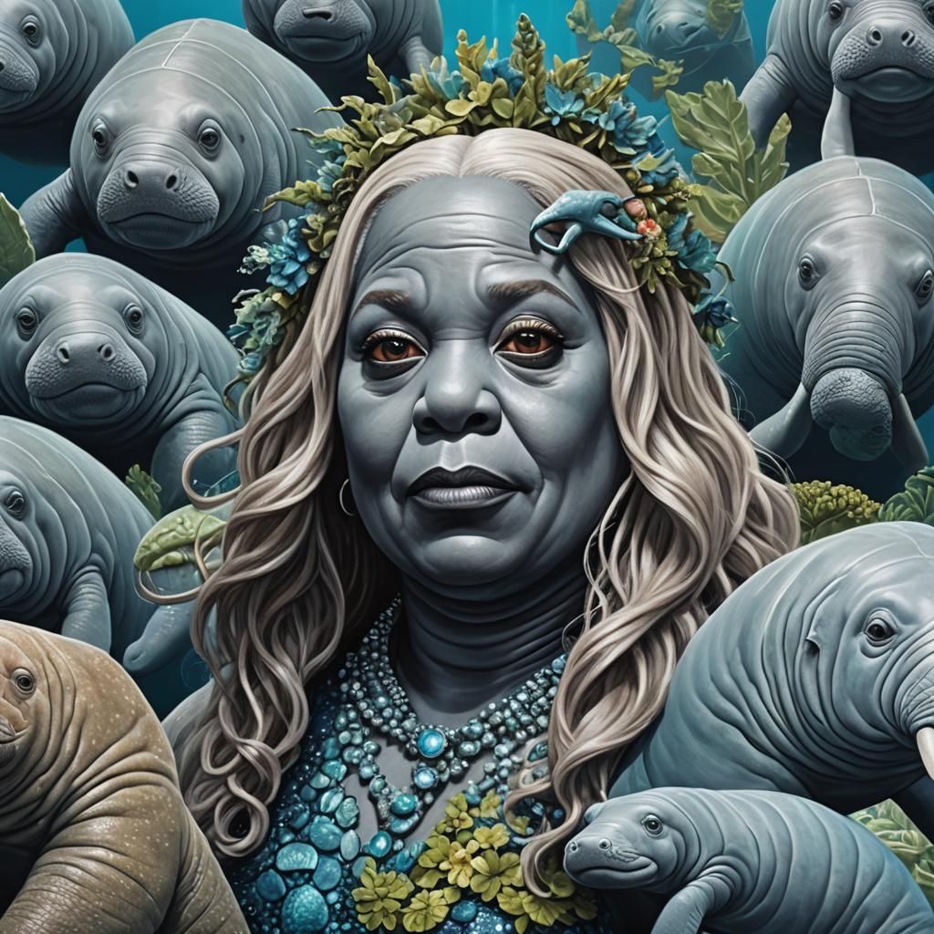 Hyperrealistic Drag Queen Manatee in Animorphs Style