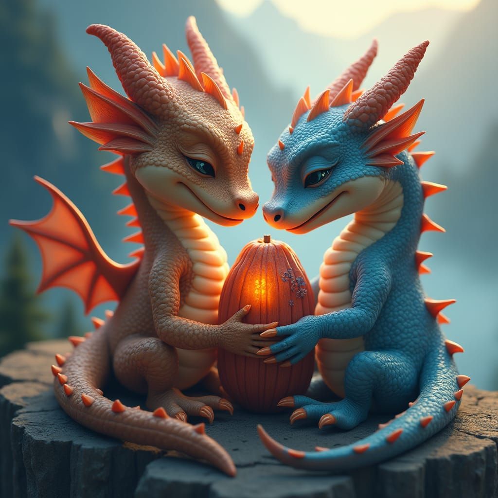 Dragon Family Bonding Moment in Mystical Mountains