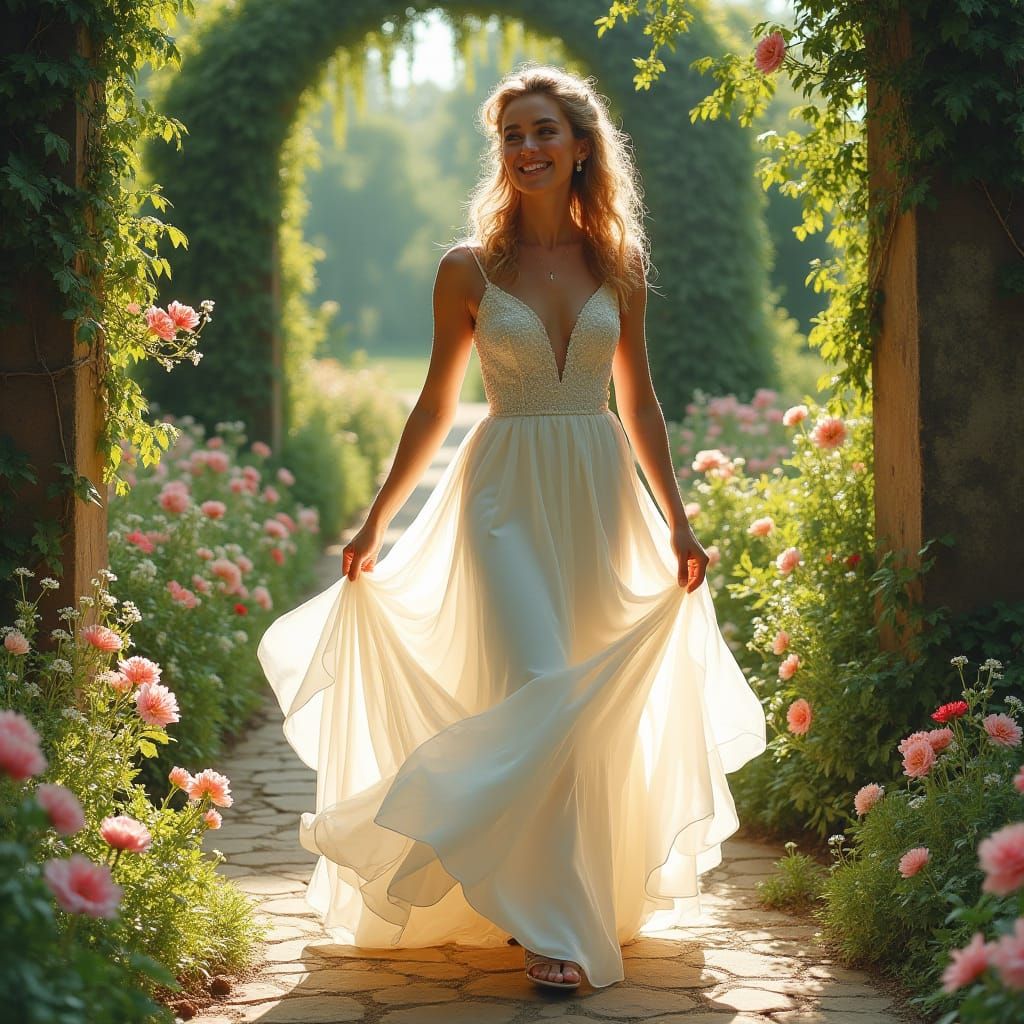 Joyful Bride Walks Aisle in Impressionistic Style