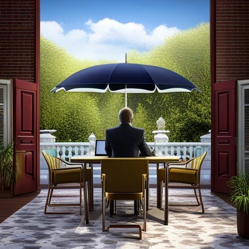 Man Working on Laptop in Detailed Matte Painting