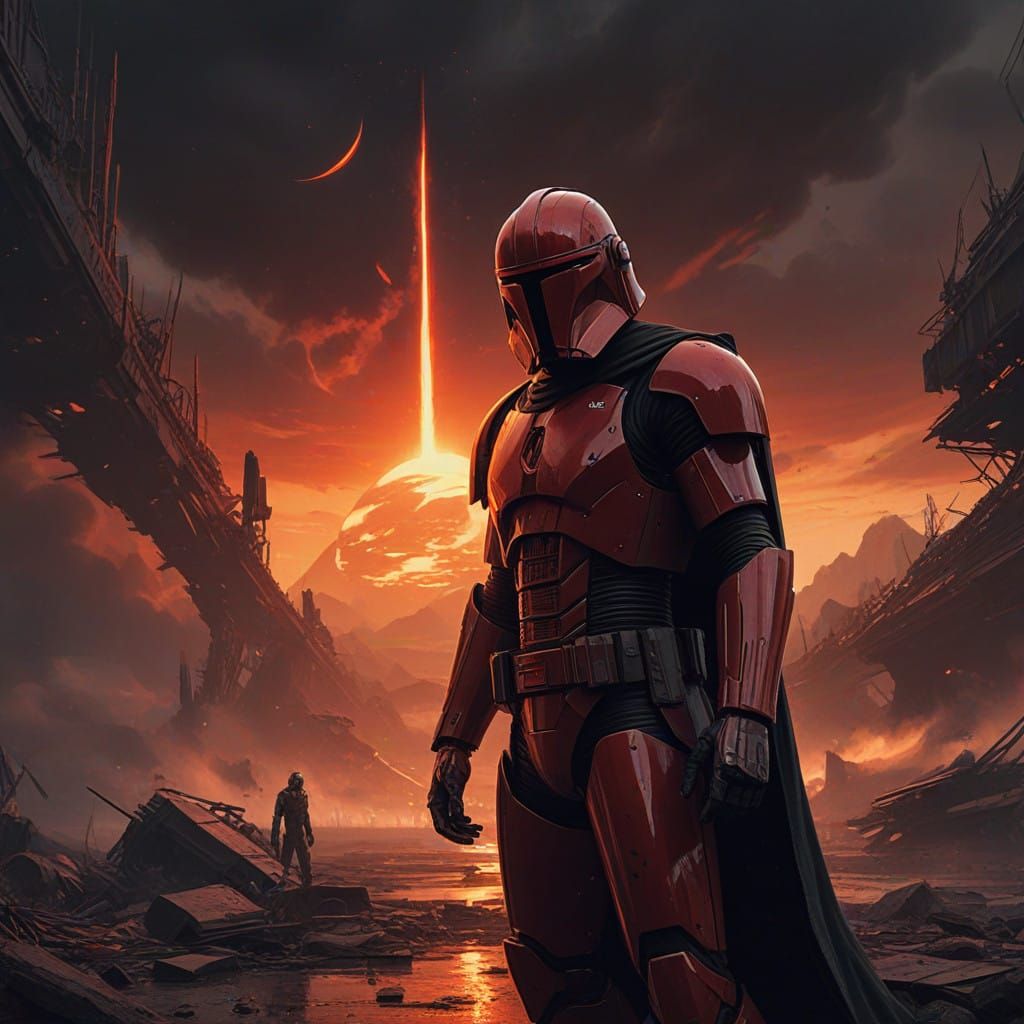 Surreal Sith Lord Silhouette in Apocalyptic Industrial Futur...